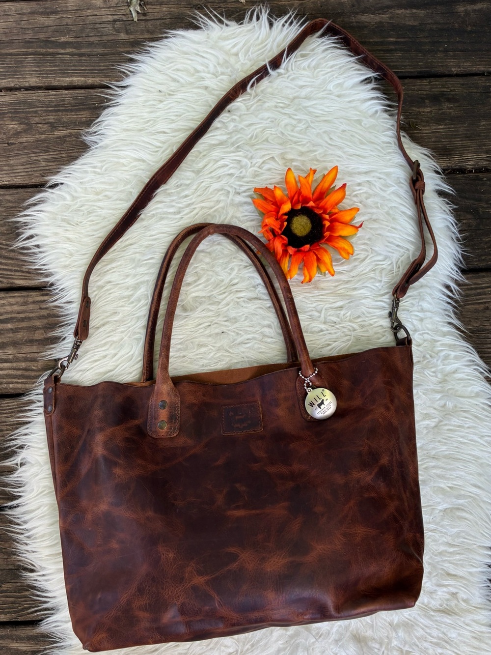 🌺WILL LEATHER GOODS LARGE leather Tote Bag/ crossbody bag 🌺